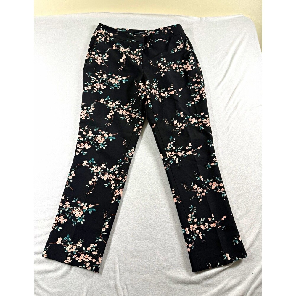 Cynthia Rowley Women Pants Size 6 Black Floral Ankle Straight Leg Pocket Zip 536